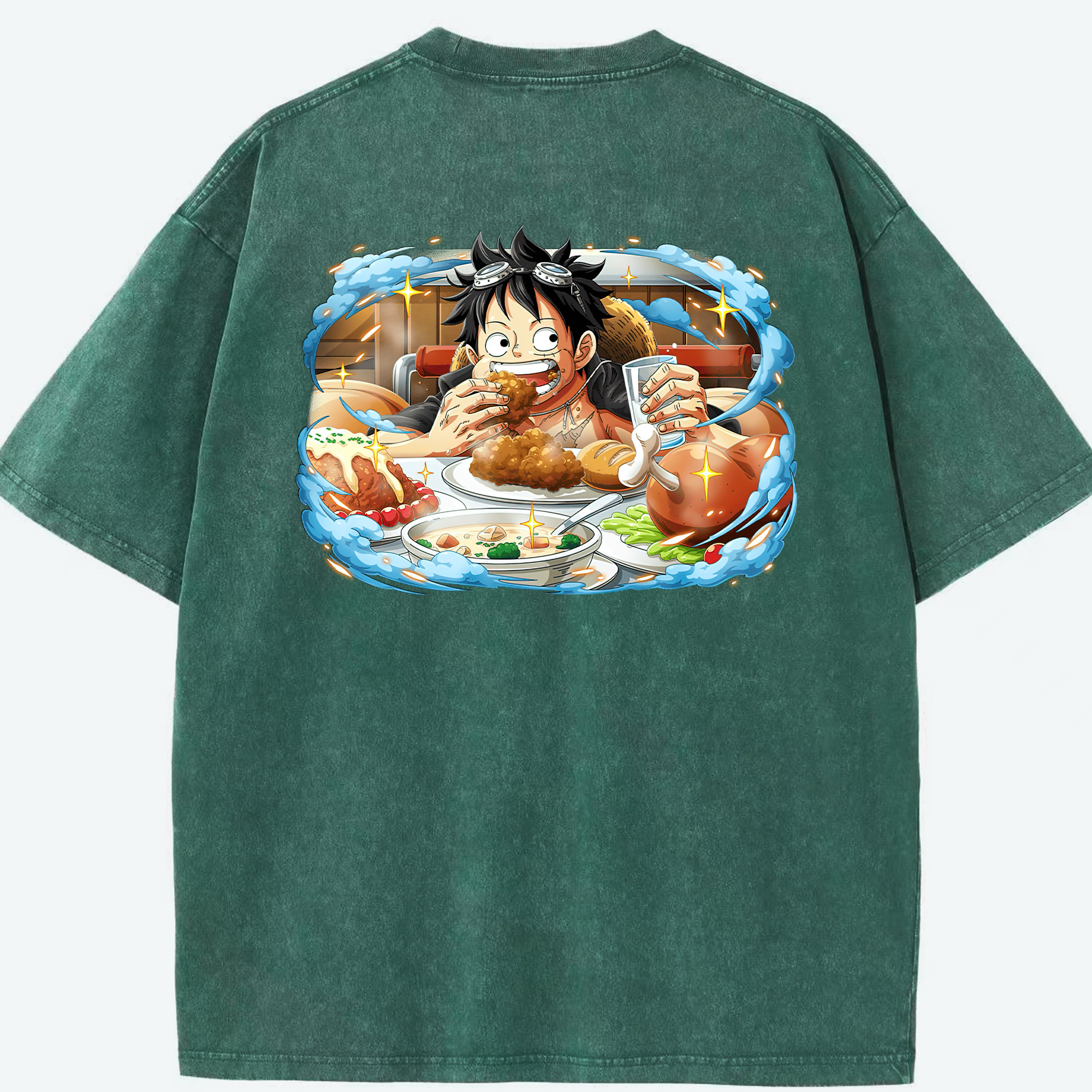 ワンピース モンキー・D・ルフィ ONE PIECE Monkey D. Luffy 綿100% ヴィンテージ風 半袖Tシャツ（背面プリント）